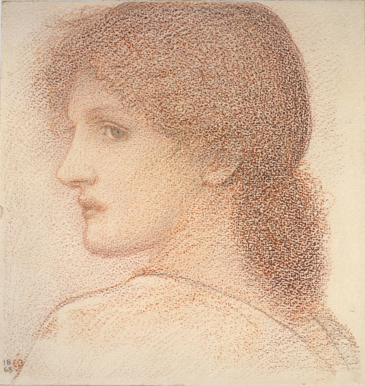 Tutkimus naisen päästä, käännetty vasemmalle, 1886 tekijältä Sir Edward Coley Burne Jones