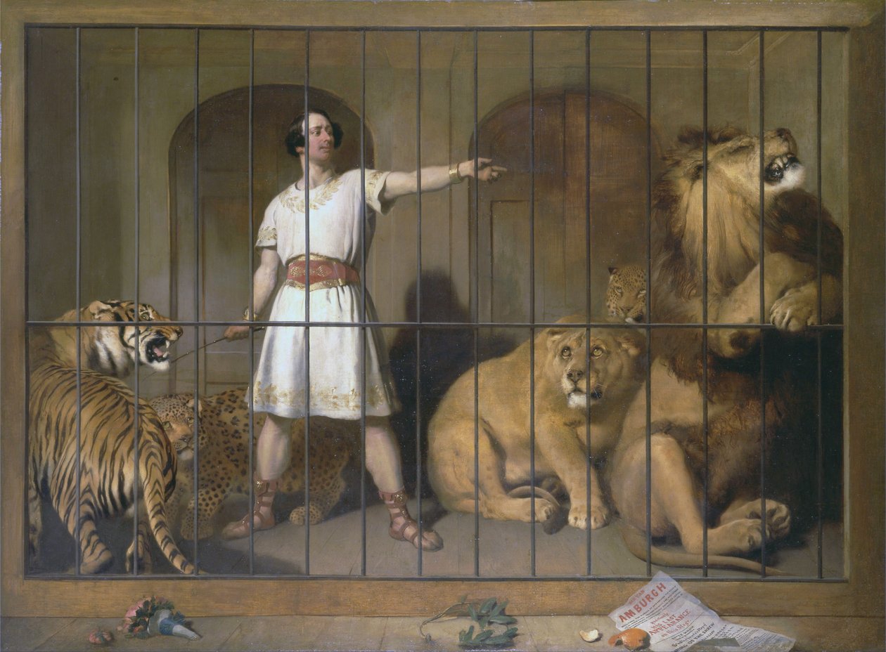 Van Amburghin muotokuva, kun hän esiintyi eläintensä kanssa Lontoon teattereissa tekijältä Edwin Landseer