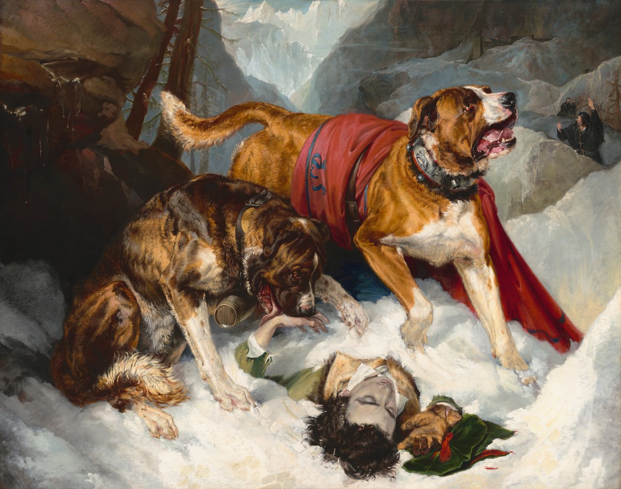 Alppimastiffit elvyttävät ahdistunutta matkustajaa tekijältä Sir Edwin Landseer