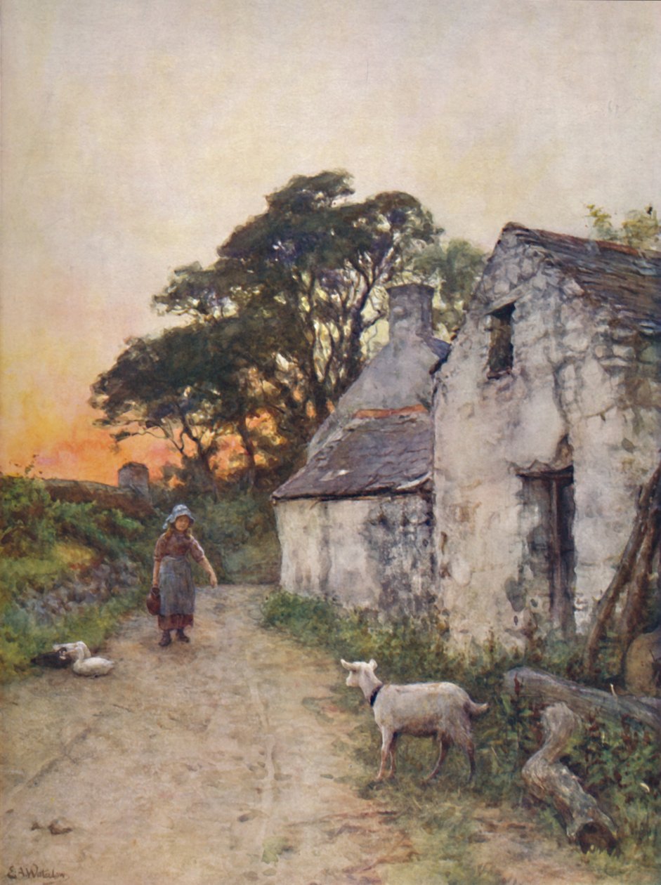 A Village Lane, Etelä-Wales, 1800-luvun loppu - 1900-luvun alku. tekijältä Sir Ernest Albert Waterlow