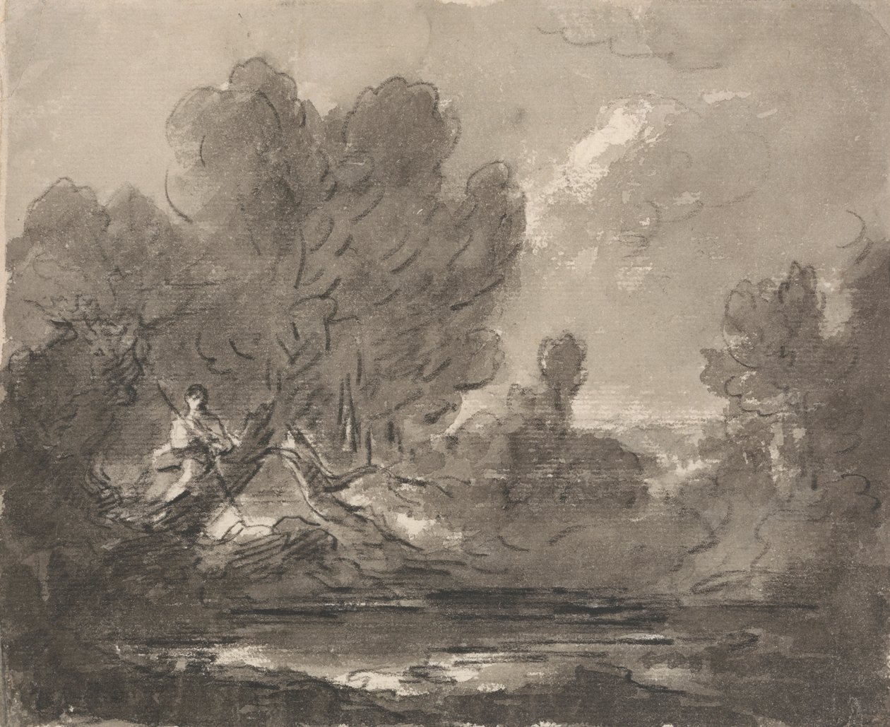 Kuva puussa lähellä lampia tekijältä Sir George Howland Beaumont seventh Baronet