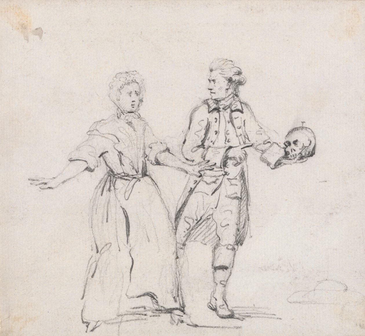 Kaksi hahmoa, joissa on pääkallo tekijältä Sir George Howland Beaumont seventh Baronet