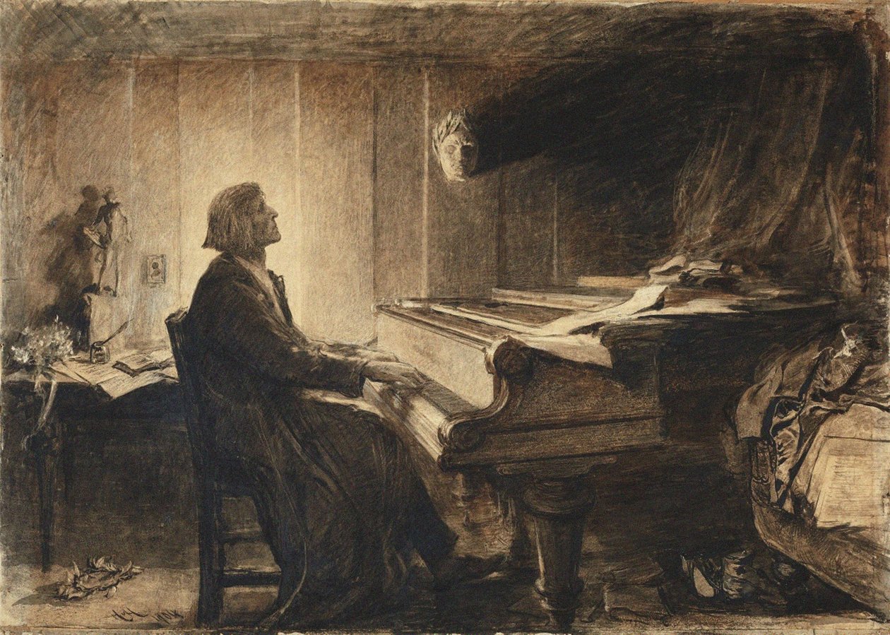 Franz Liszt pianonsoitossa, 1904. tekijältä Sir Hubert von Herkomer
