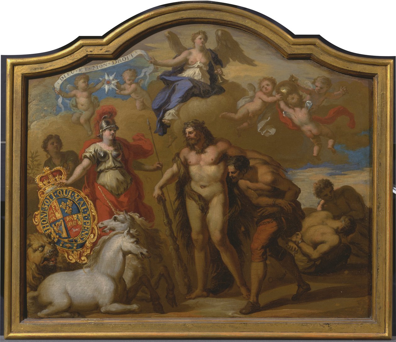 Allegoria Ison-Britannian vallasta, suunnittelu koristepaneelille George I:n seremoniavalmentajalle tekijältä Sir James Thornhill