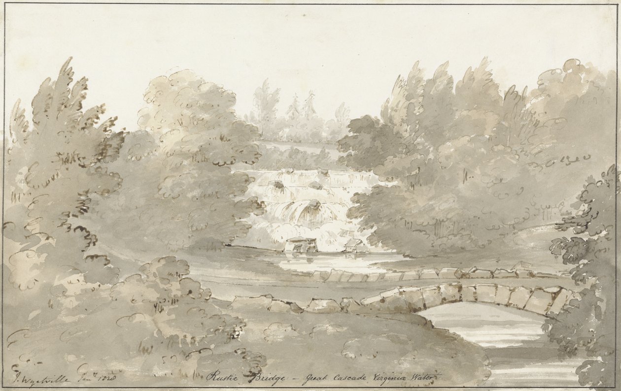 Suunnittelu Rustic Bridgelle Cascaden alla, Virginia Water (kynä ja muste pesulla paperille) tekijältä Sir Jeffry Wyatville