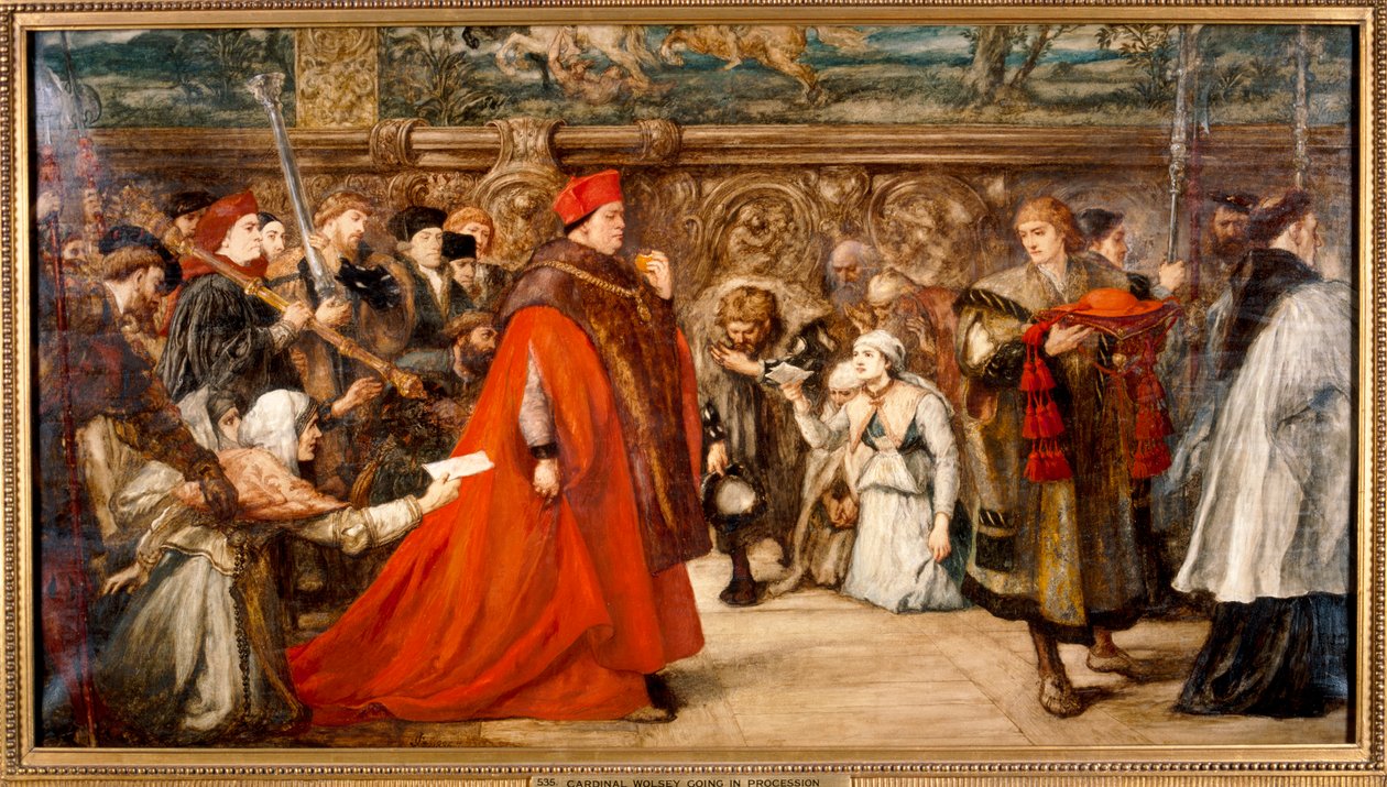 "Kardinaali Wolsey, Englannin liittokansleri, hänen edistymisensä Westminster Halliin", 1887 tekijältä Sir John Gilbert