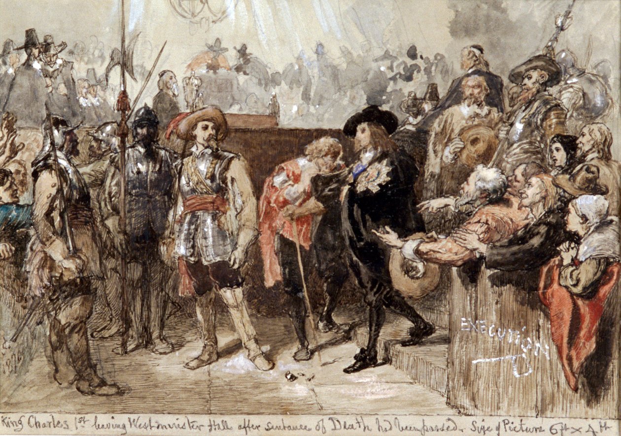 "Charles I lähtee Westminster Hallista oikeudenkäynninsä jälkeen", 1870 tekijältä Sir John Gilbert