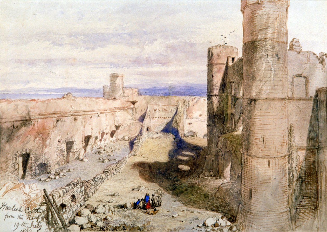 "Harlechin linna valleilta", 1850 tekijältä Sir John Gilbert