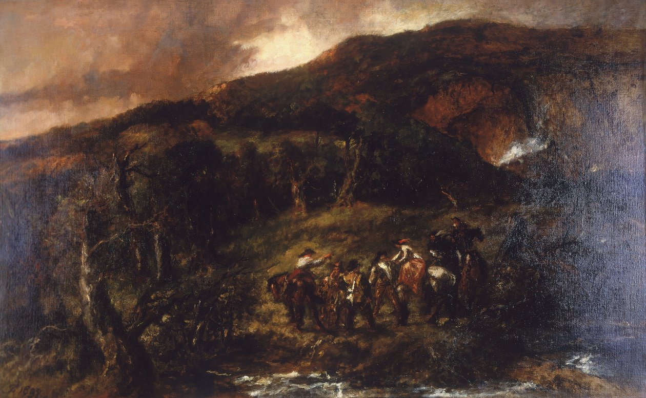 "Maisema metsästysseurueen kanssa", 1893 tekijältä Sir John Gilbert