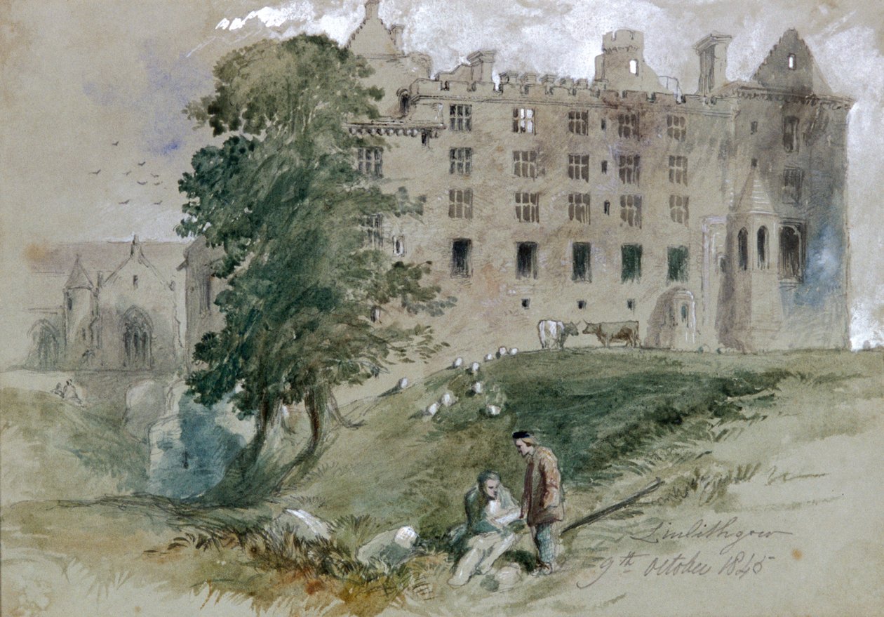 Linlithgow Castle, West Lothian, Skotlanti, 1845 tekijältä Sir John Gilbert
