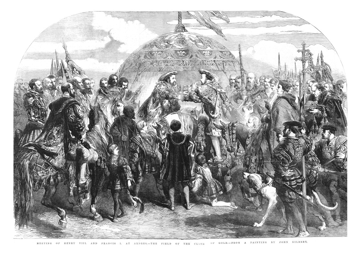 Henrik VIII:n ja Francis I:n tapaaminen Ardresissa - Kultakankaan kenttä, 1520, 1855 tekijältä Sir John Gilbert