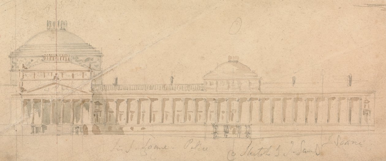 Luonnos kuninkaallisen palatsin puolijulkisivusta, Hyde Park, Lontoo tekijältä Sir John Soane