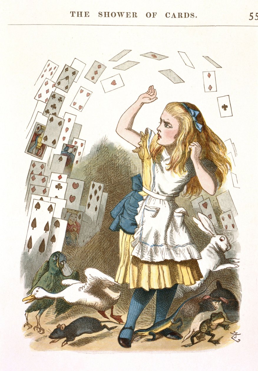 Korttisuihku. L. Carrollin kuvitus Liisa ihmemaassa, 1890 tekijältä Sir John Tenniel