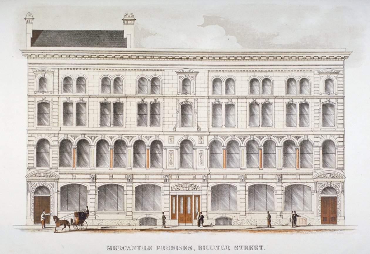Näkymä kaupallisiin tiloihin, Billiter Street, Lontoon kaupunki, 1875 tekijältä Sir Joseph Causton and Sons