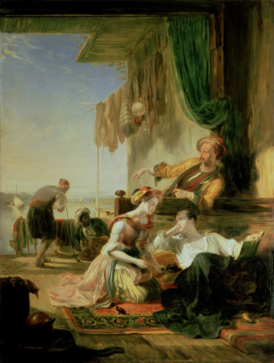 Lord Byron lepäämässä Hellespontissa uineen kalastajan talossa, 1831 tekijältä Sir William Allan