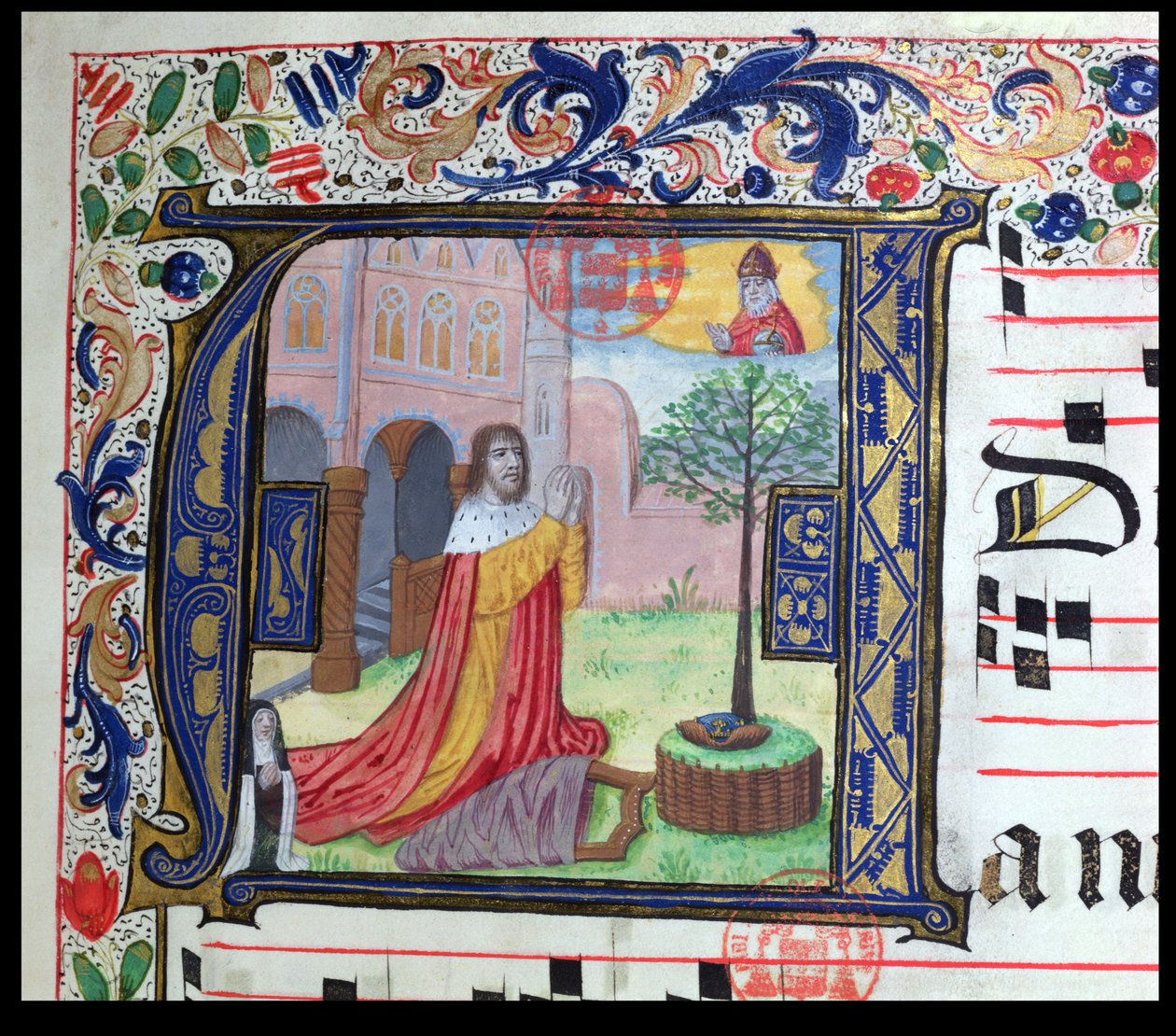 Ms 432 Historiallinen alkukirjain A, Bruggen karmeliittojen kongregaation sisarten käyttämästä ajallisesta kirjasta, jonka on kirjoittanut sisar Margarita Bruynewe, 1505, pergamentti, osa 215014 tekijältä Sister Cornelia Wulfekkercke
