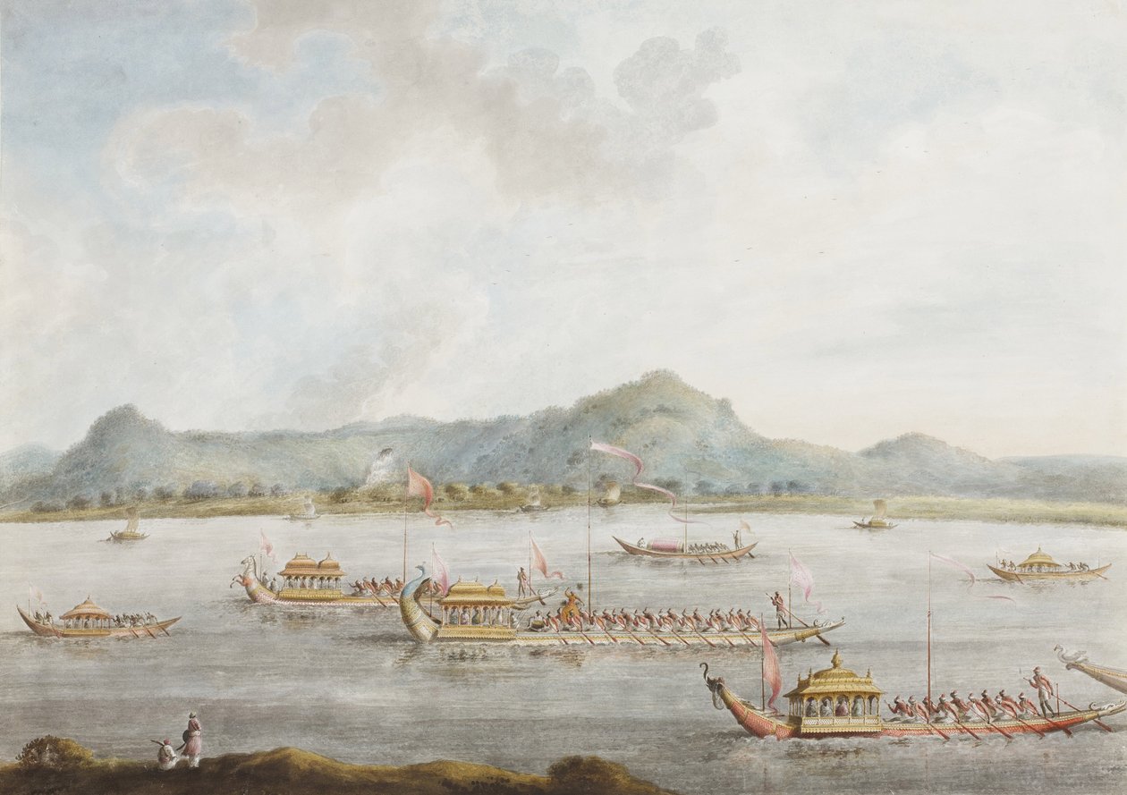 Murshidabadin Nawab veneitä Gangesilla, 1814 (läpinäkymätön wc paperilla) tekijältä Sita Ram