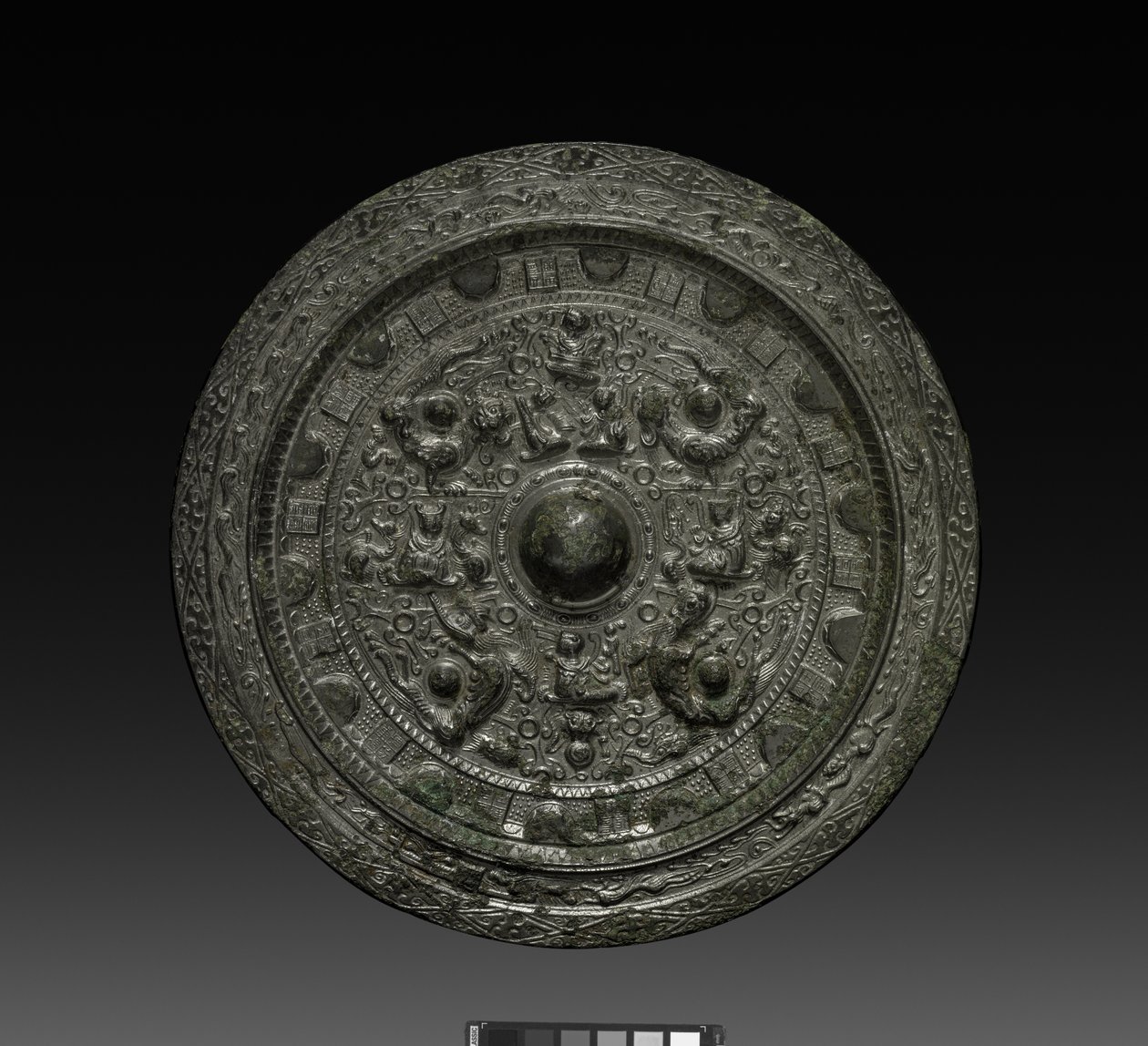 Xiwangmulla varustettu peili, n. 317-400 (pronssi) tekijältä Six Dynasties Chinese School