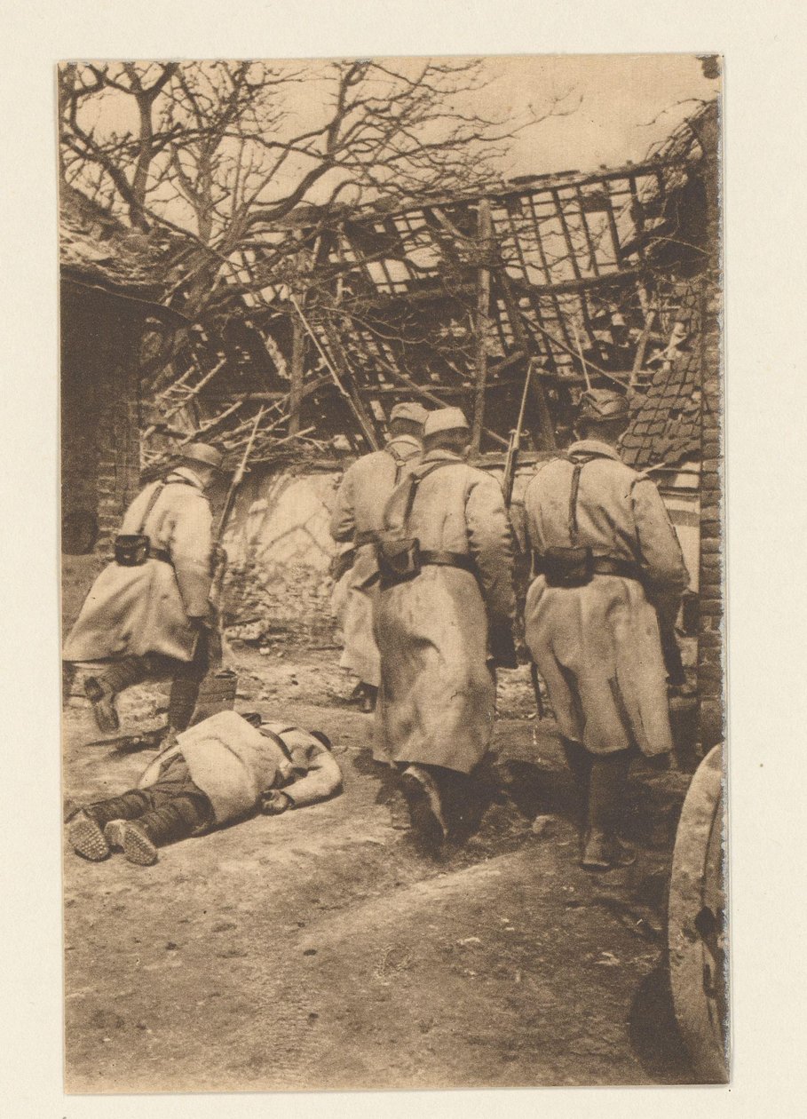 Arrasin taistelu (9. toukokuuta kesäkuuhun) oli saksalaisille erittäin verinen. (...) Tässä on jakso Neuvillen vangitsemisesta (...) (otsikko esineessä) 12 cartes postales illustrées de la Grande Guerre / Pochette No 2 (sarjan nimi objessa tekijältä Sémaphore