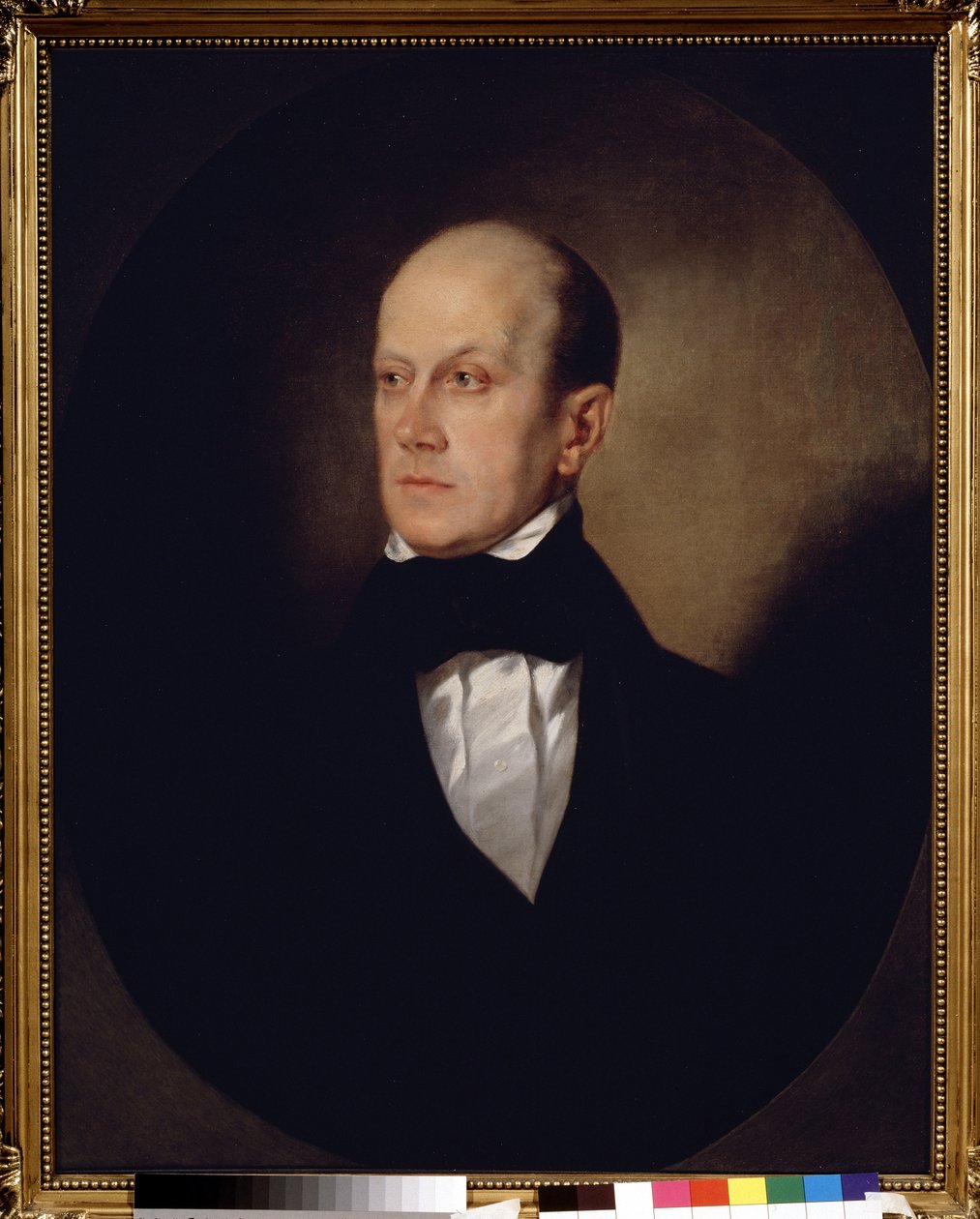 Muotokuva venäläisestä kirjailijasta ja filosofista Piotr Jakovlevitsh Tchaadaiev (Tšaadajev tai Tšaadajev) (1794-1856)"" Sandor Kozinan (1808-1873) maalaus 1848 Valtion historiallinen museo, Moskova tekijältä Sándor Kozina