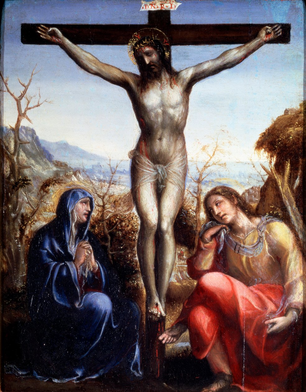 Ristiinnaulitseminen Neitsyen ja Johannes Kastajan kanssa, n. 1540. tekijältä Sodoma
