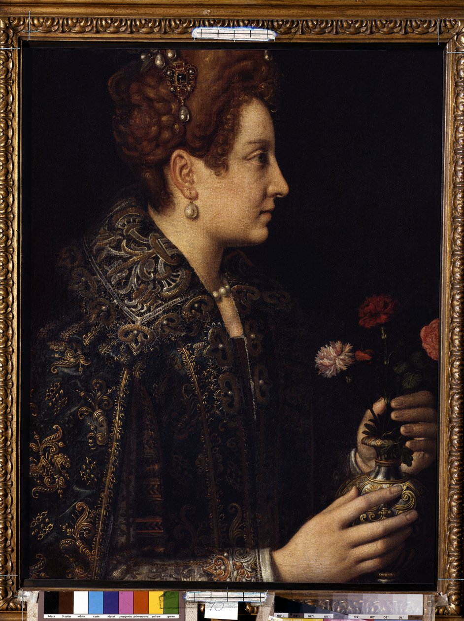 ""Naisen muotokuva profiilissa"" (naisen muotokuva) Sofonisba Anguissolan (noin 1532-1625) maalaus Mitat 68,5x52,5 cm Eremitaaši, Pietari tekijältä Sofonisba Anguissola