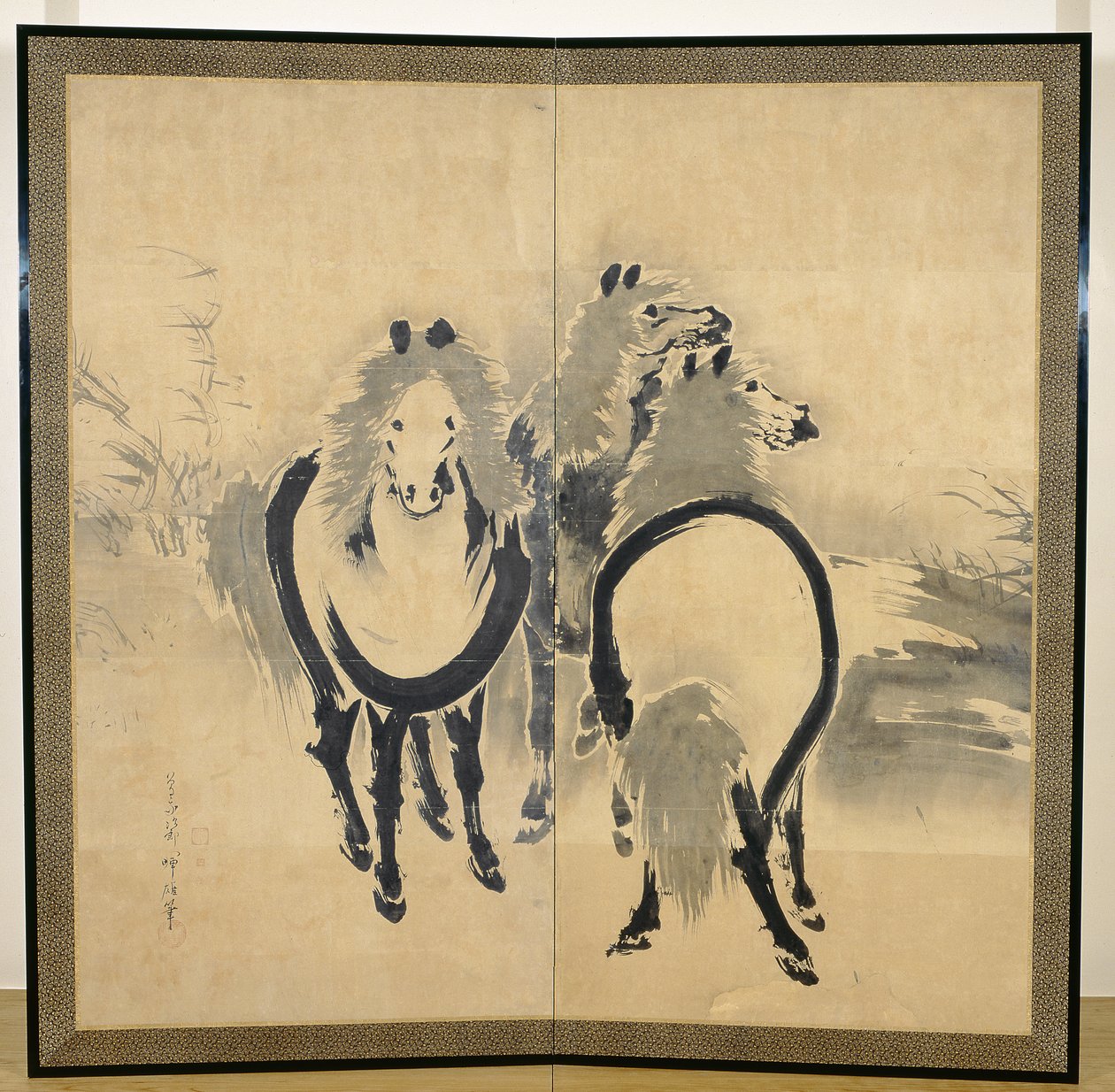 Hevoset, japanilainen, Edo-kausi, noin 1700-luku (muste paperille) (yksi parista) (katso myös 121397) tekijältä Soga Shohaku