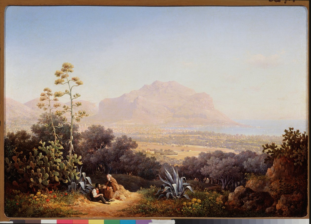 Näkymä Palermoon (Sisilia, Italia) (Palermon näkymä) - Sokrat Maximovich Vorobyev (Vorobiev) maalaus (1817-1888), öljy kankaalle tekijältä Sokrat Maksimovich Vorobiev