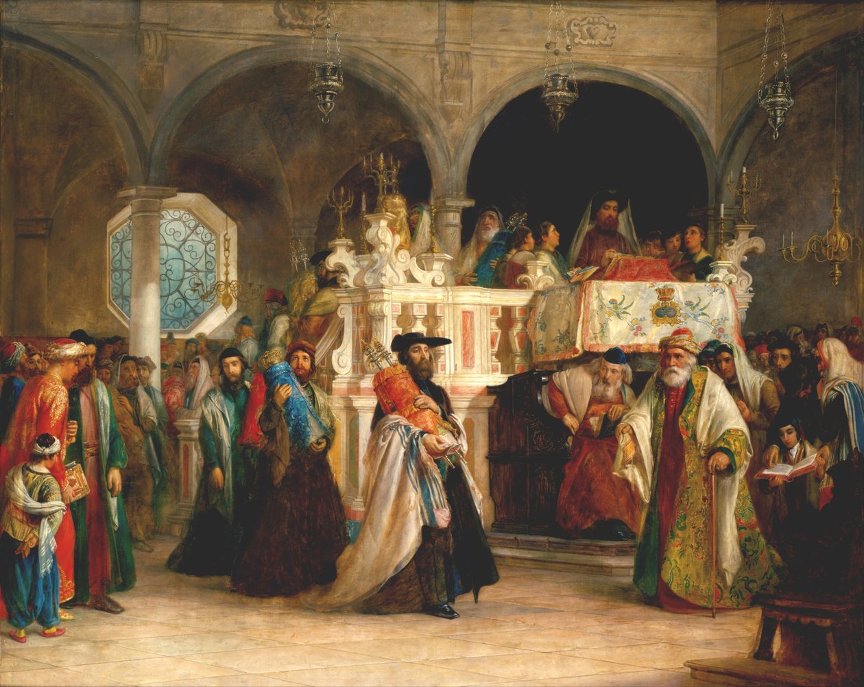 Tooran riemujuhla synagogassa Leghornissa, Italiassa, 1850 tekijältä Solomon Alexander Hart