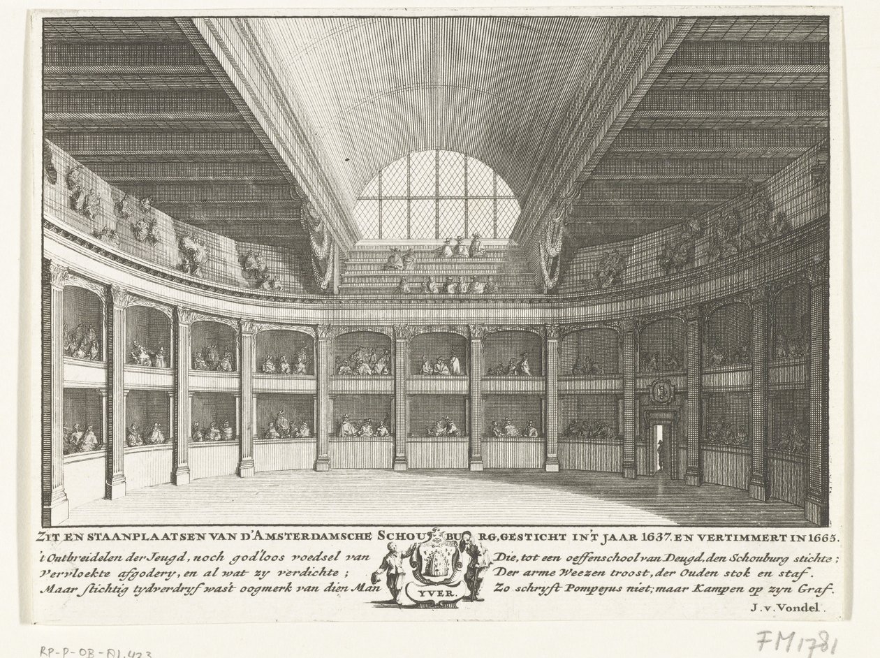 Jacob van Campenin teatteri näyttämöltä katsottuna, 1658 tekijältä Solomon Savery