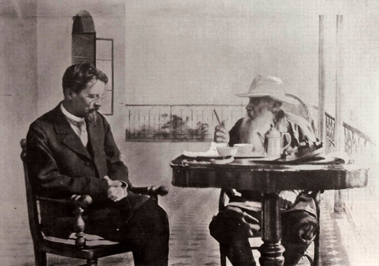 Leo Tolstoi ja Anton Tšehov, venäläiset kirjailijat, 1902 tekijältä Sophia Andreevna Tolstaya