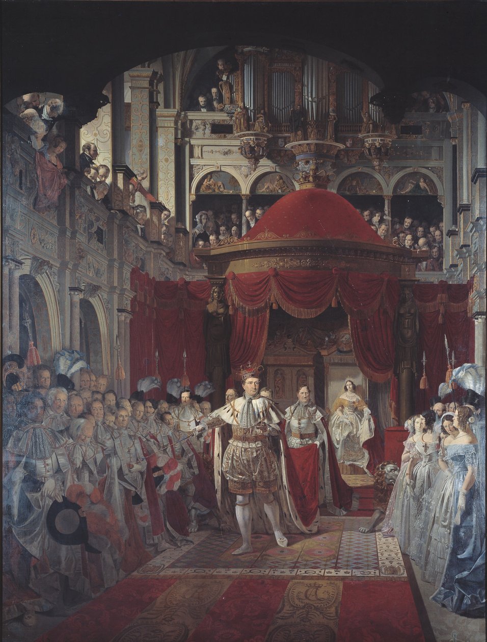 Christian VIII ja Caroline Amalien voitelu Frederiksborgin palatsikirkossa 28. kesäkuuta 1840 tekijältä Sophus Schack