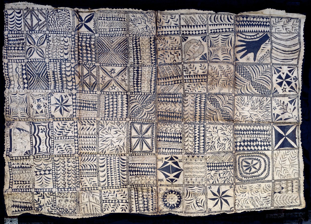 Niue Tapa Cloth, Niuen saarelta, n. 1885 (pigmentti kuorikankaalla) tekijältä South Pacific