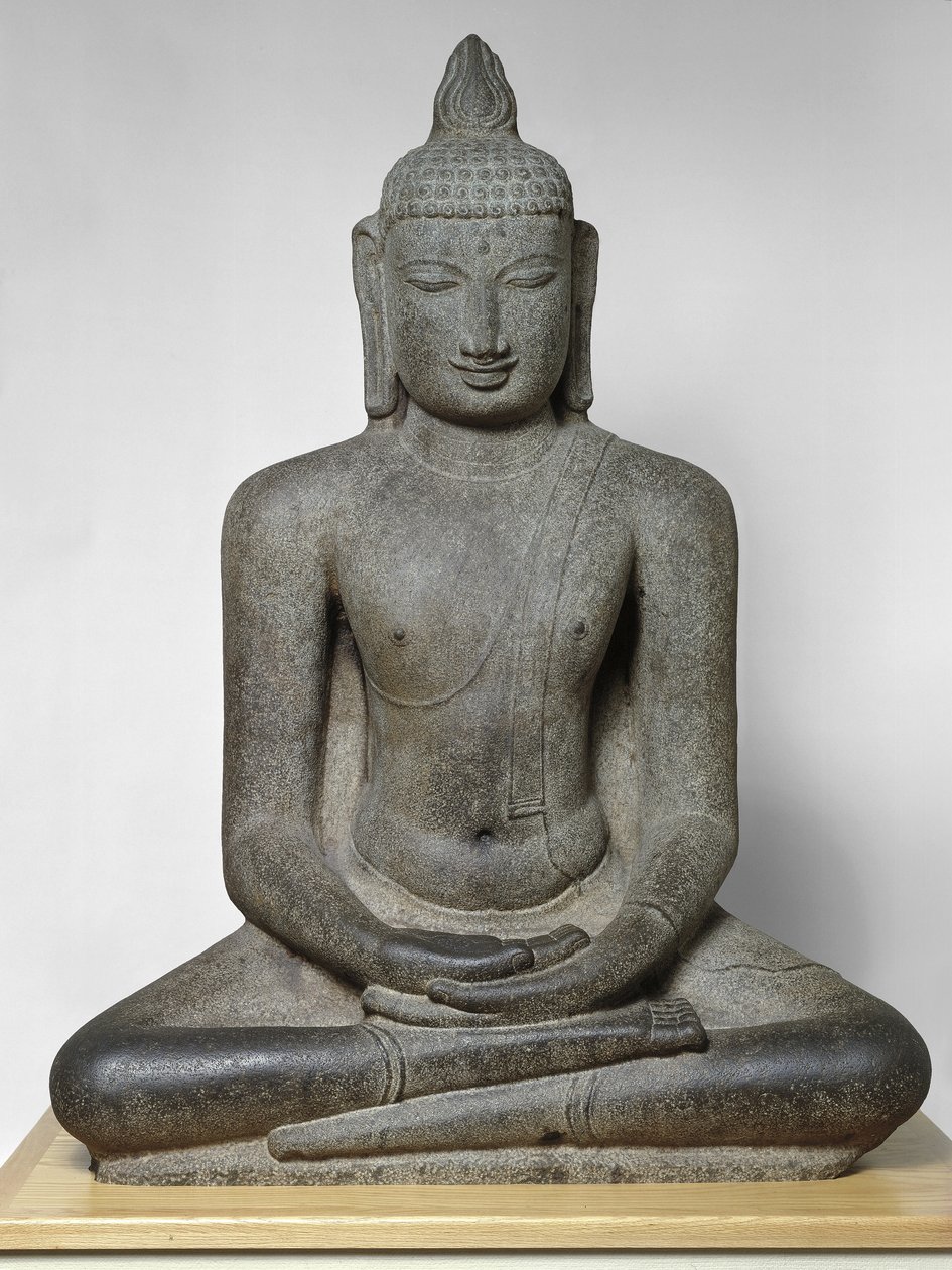 Buddha Shakyamuni istuu meditaatiossa (Dhyanamudra), Chola-kausi, noin 1100-luku (graniitti) tekijältä South Indian School