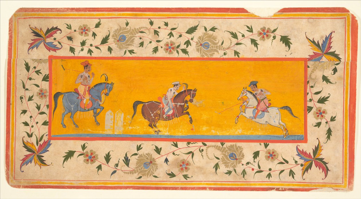 Kolme poolopelaajaa, n. 1600-25 (muste ja akvarelli paperille) tekijältä South Indian School