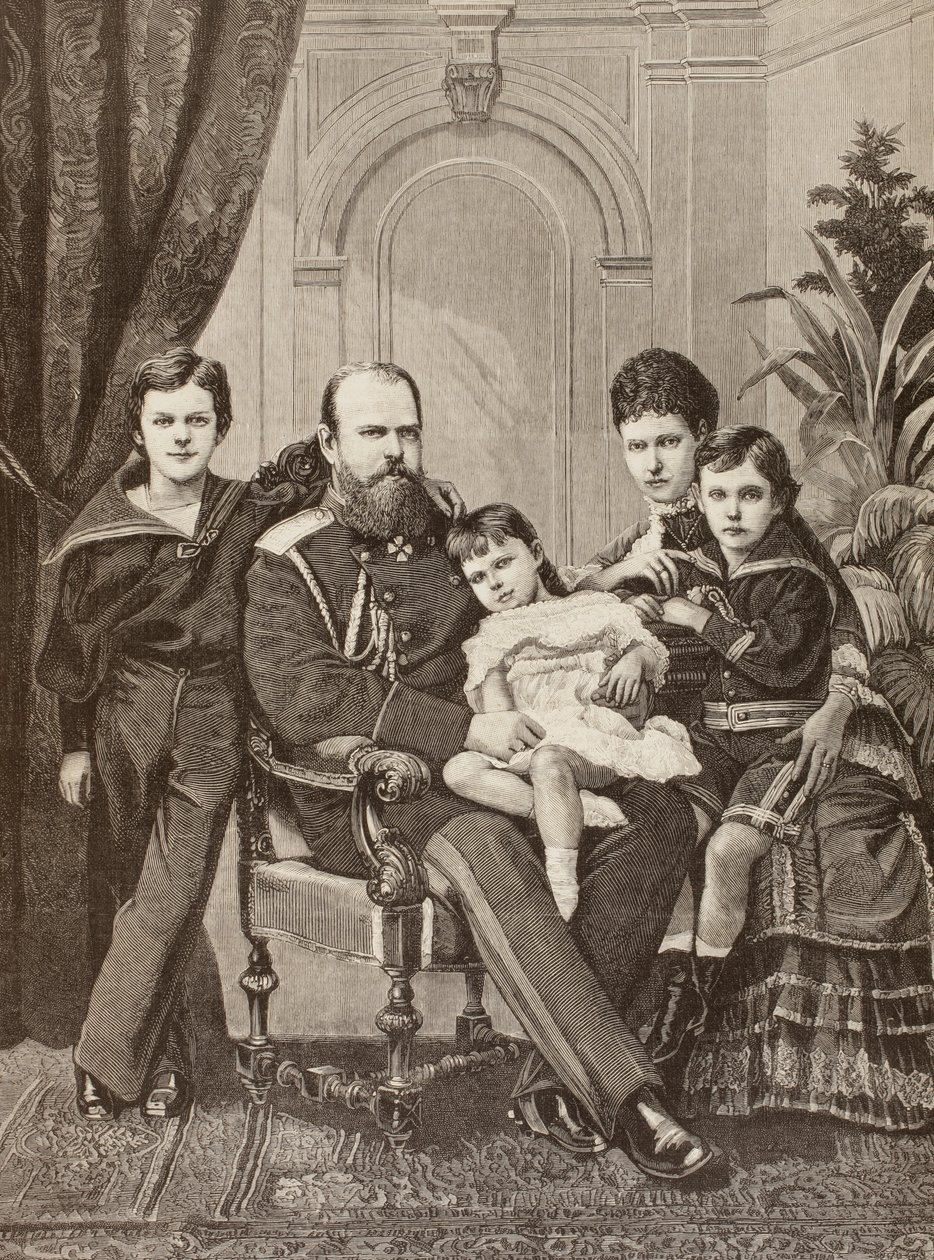 Aleksanteri III venäläinen perheineen, La Ilustracion Espanola y Americana vuodelta 1881 tekijältä Spanish School