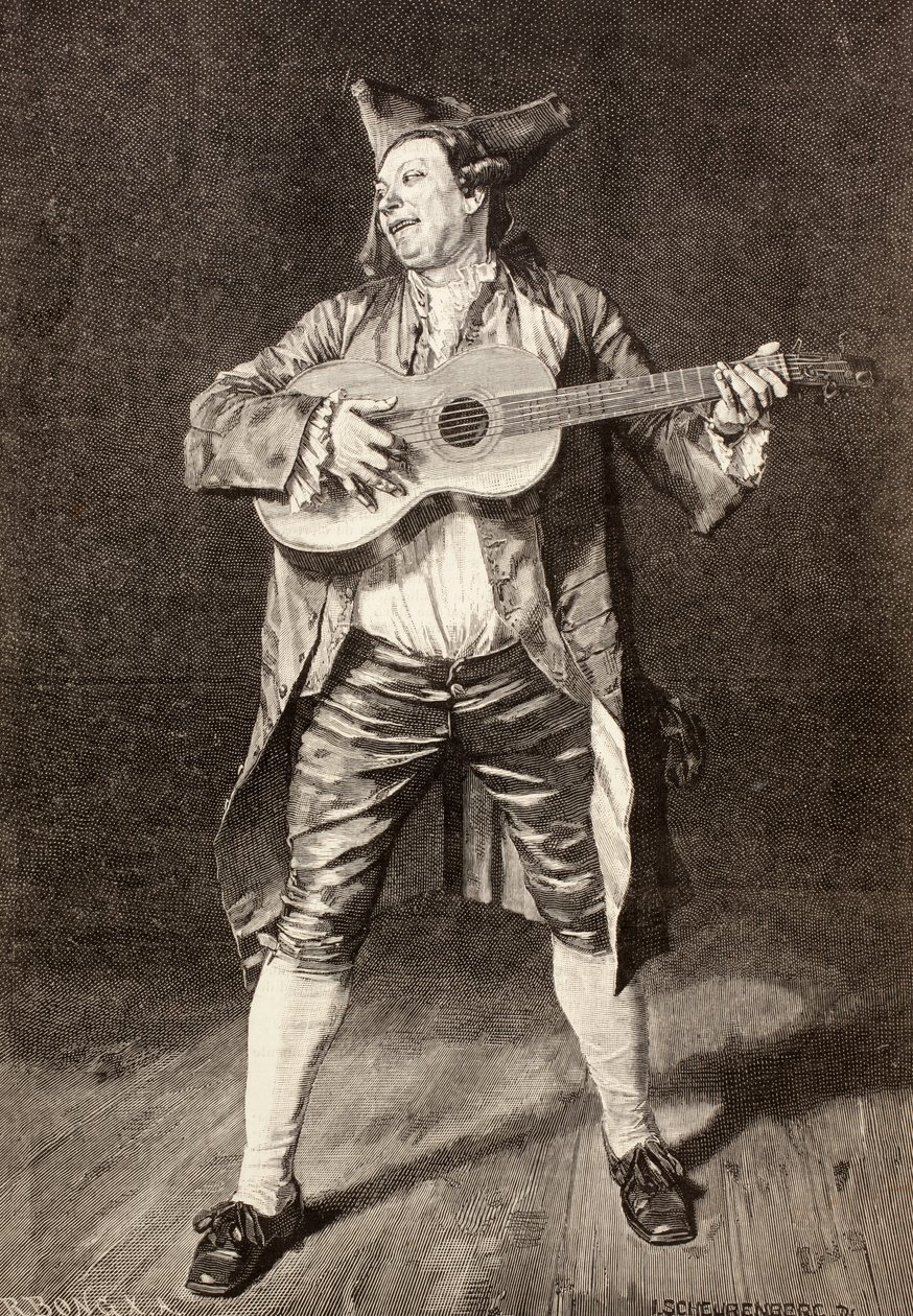 1700-luvun muusikko L. Scheurenbergin piirustuksen mukaan "La Ilustracion Espanola y Americana" vuodelta 1881 tekijältä Spanish School