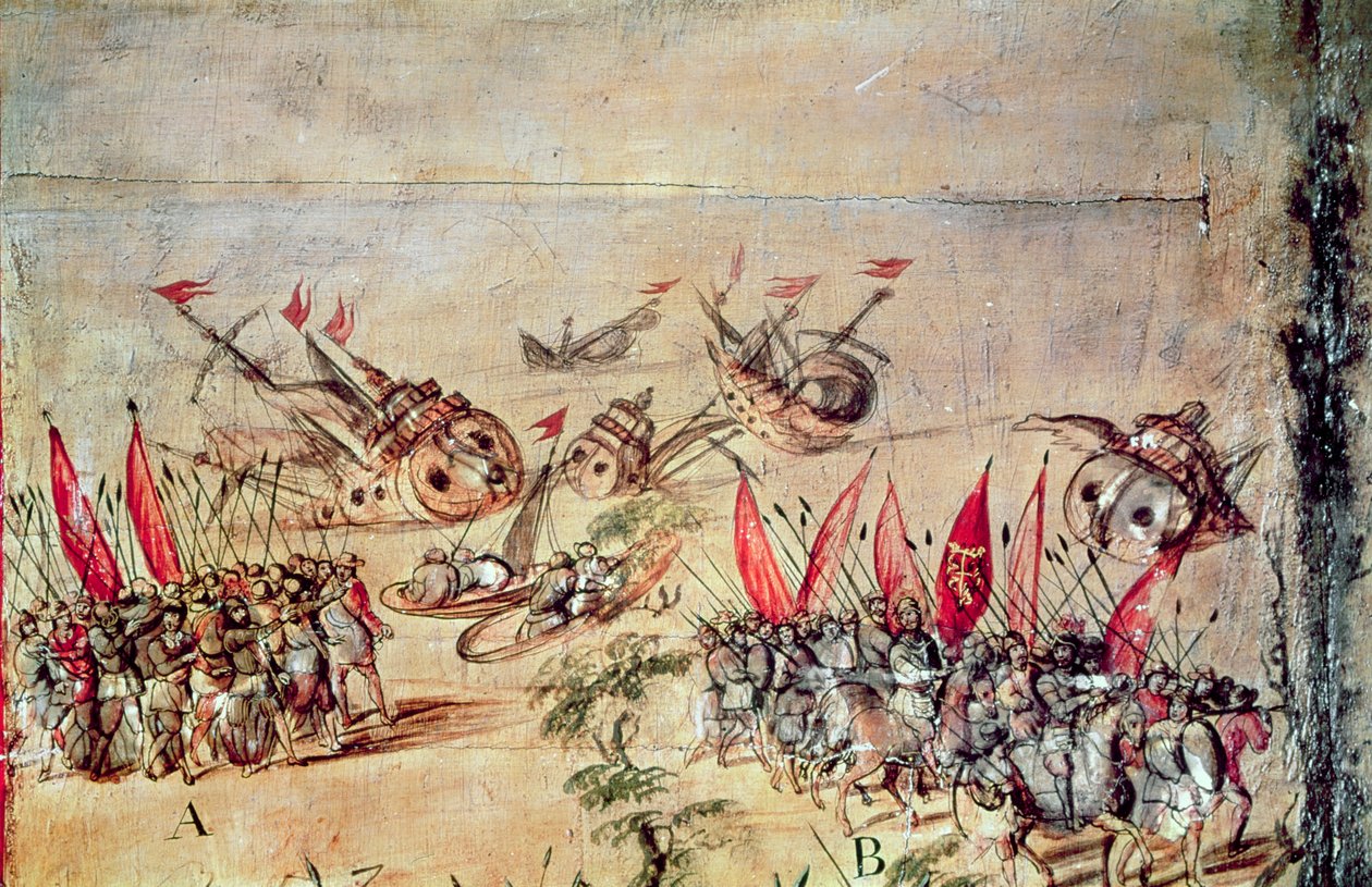 Cortes upottaa laivastonsa Meksikon rannikolla, 1518 tekijältä Spanish School