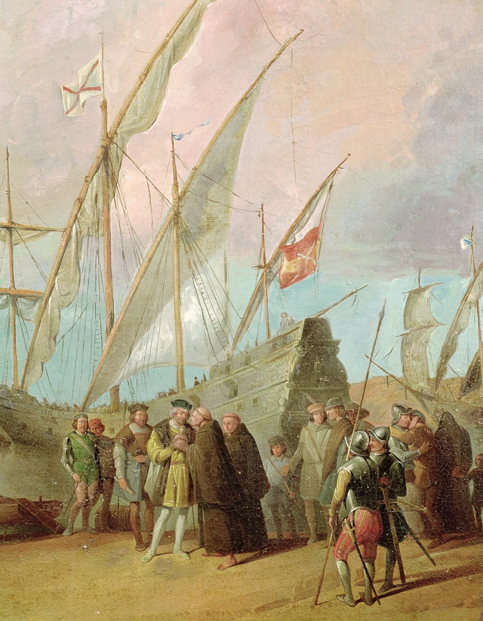 Kristoffer Kolumbuksen (1451-1506) lähtö Paloksesta, keskusryhmän yksityiskohta (katso myös 161069) tekijältä Spanish School