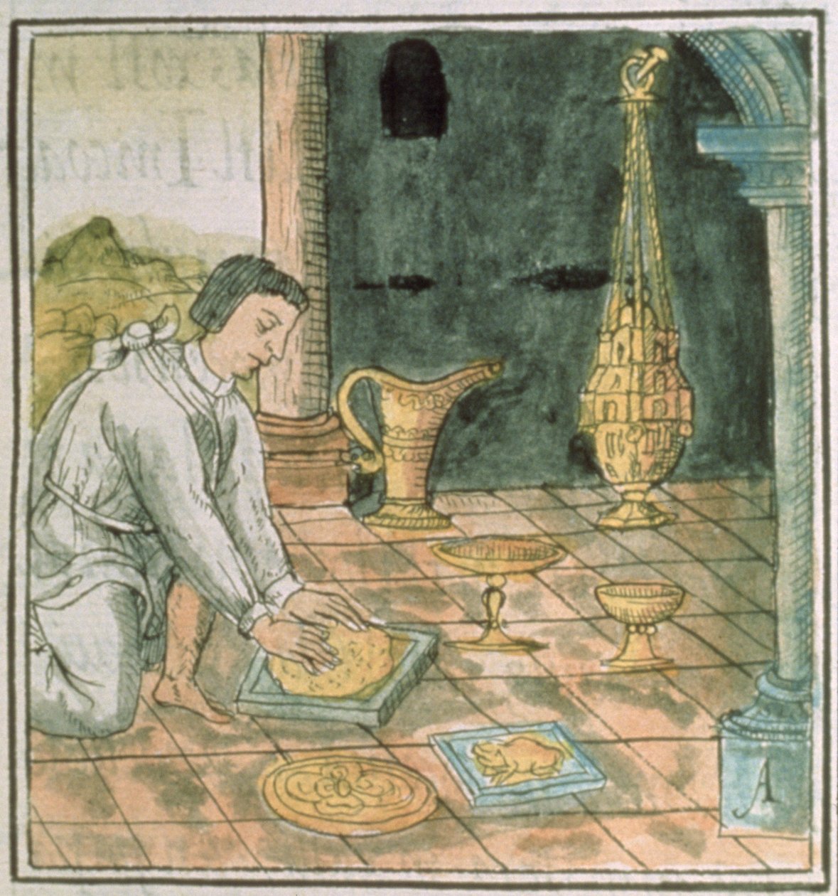 rouva Palat. 218-220 Kirja IX Kultaesineitä atsteekkien kaupassa Bernardino de Sahagunin "Florentinan koodeksista", n. 1540-85 tekijältä Spanish School