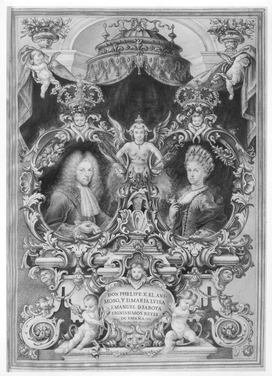 Philip V (1683-1746) Espanjan kuningas ja Maria Luisa (1688-1714) Savoysta, 1713 tekijältä Spanish School