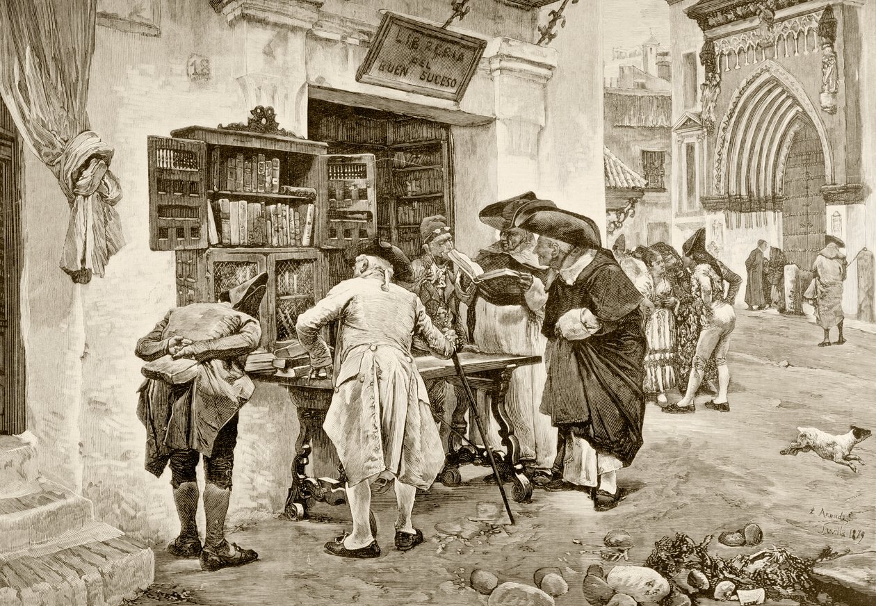 Bibliofiilit, Jimenez Arandan maalauksen jälkeen, La Ilustracion Espanola y Americana vuodelta 1881 tekijältä Spanish School