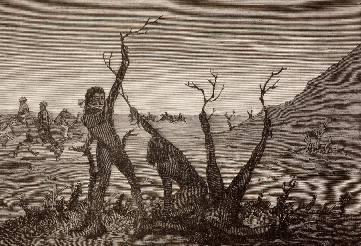 Intian puumiehet 1800-luvulla, La Ilustracion Espanola y Americana vuodelta 1881 tekijältä Spanish School