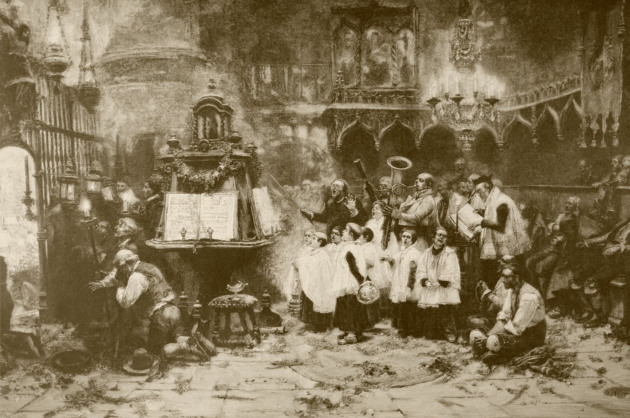 Korkea massa, J. Benlliuren maalauksen jälkeen, M. Weberin kaiverrettu, albumista "Album Artistico", julkaistu noin 1890 tekijältä Spanish School