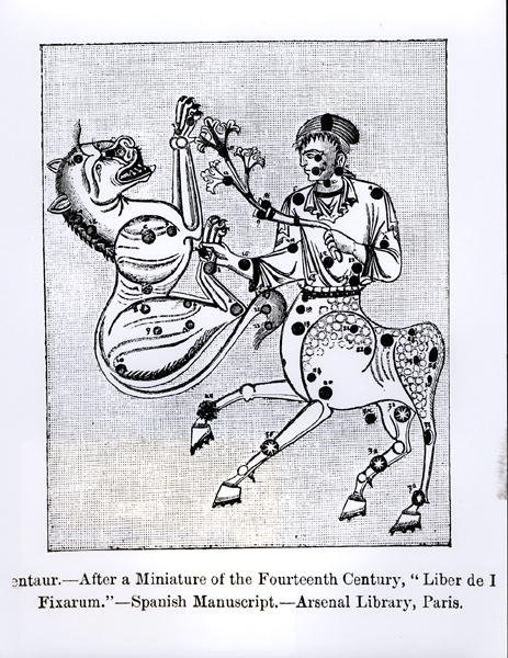 Kentauri, Liber de Stellis Fixarum, kuvitus tieteestä ja kirjallisuudesta keskiajalla ja renessanssilla, kirjoittanut ja kaivertanut Paul Lacroix, 1878 tekijältä Spanish School