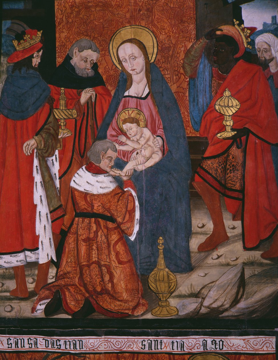 Maagien palvonta, paneeli San Andres of Torturan kirkosta, 1400-luvun loppu - 1500-luvun alku (maalattu puu) tekijältä Spanish School
