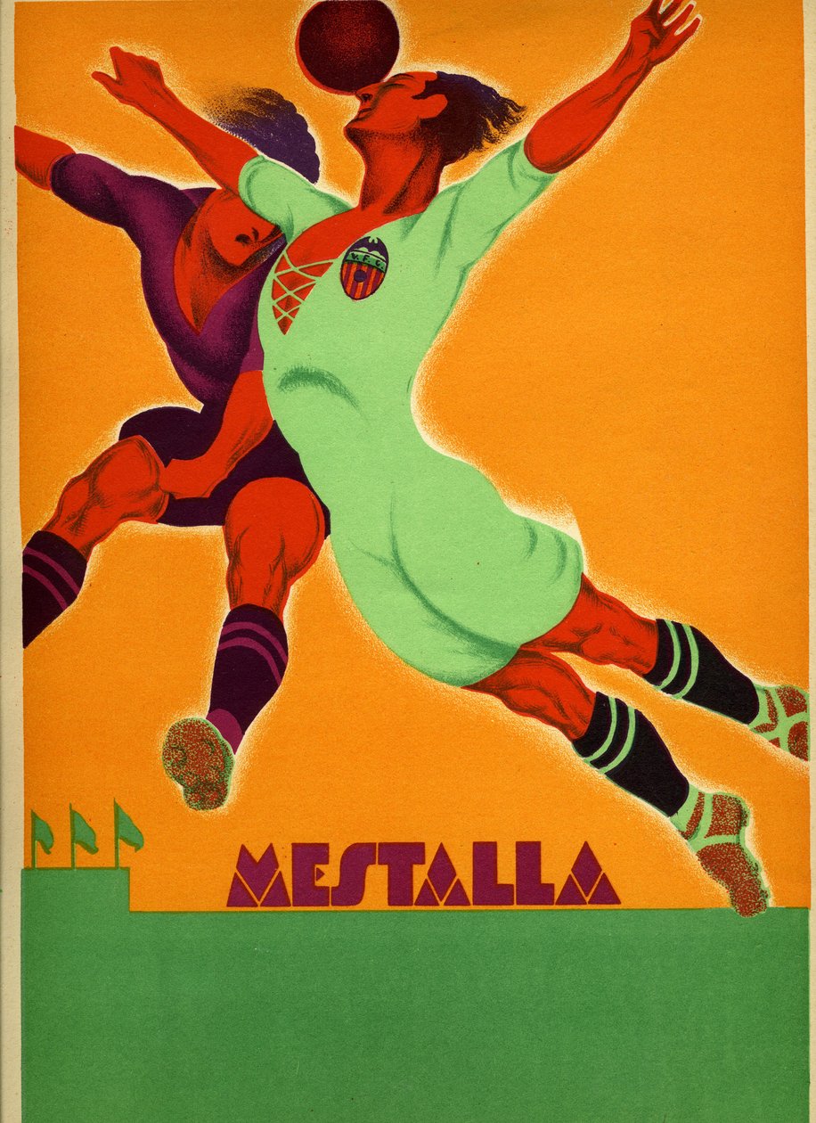 Mainos Valencian ja englantilaisen joukkueen välisestä ottelusta Mestalla-stadionilla 15. huhtikuuta 1929 tekijältä Spanish School