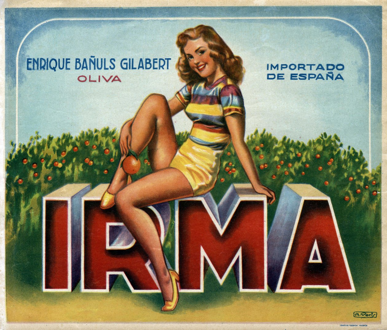 Mainoskuva "Irma" appelsiineille Valenciasta Espanjasta tekijältä Spanish School