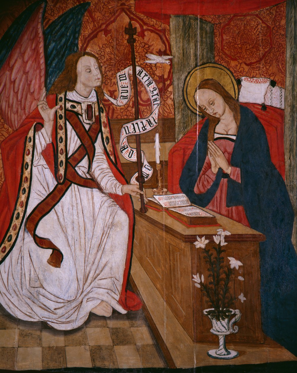 Ilmoitus, paneeli San Andres of Torturan kirkosta, 1400-luvun loppu - 1500-luvun alku (maalattu puu) tekijältä Spanish School