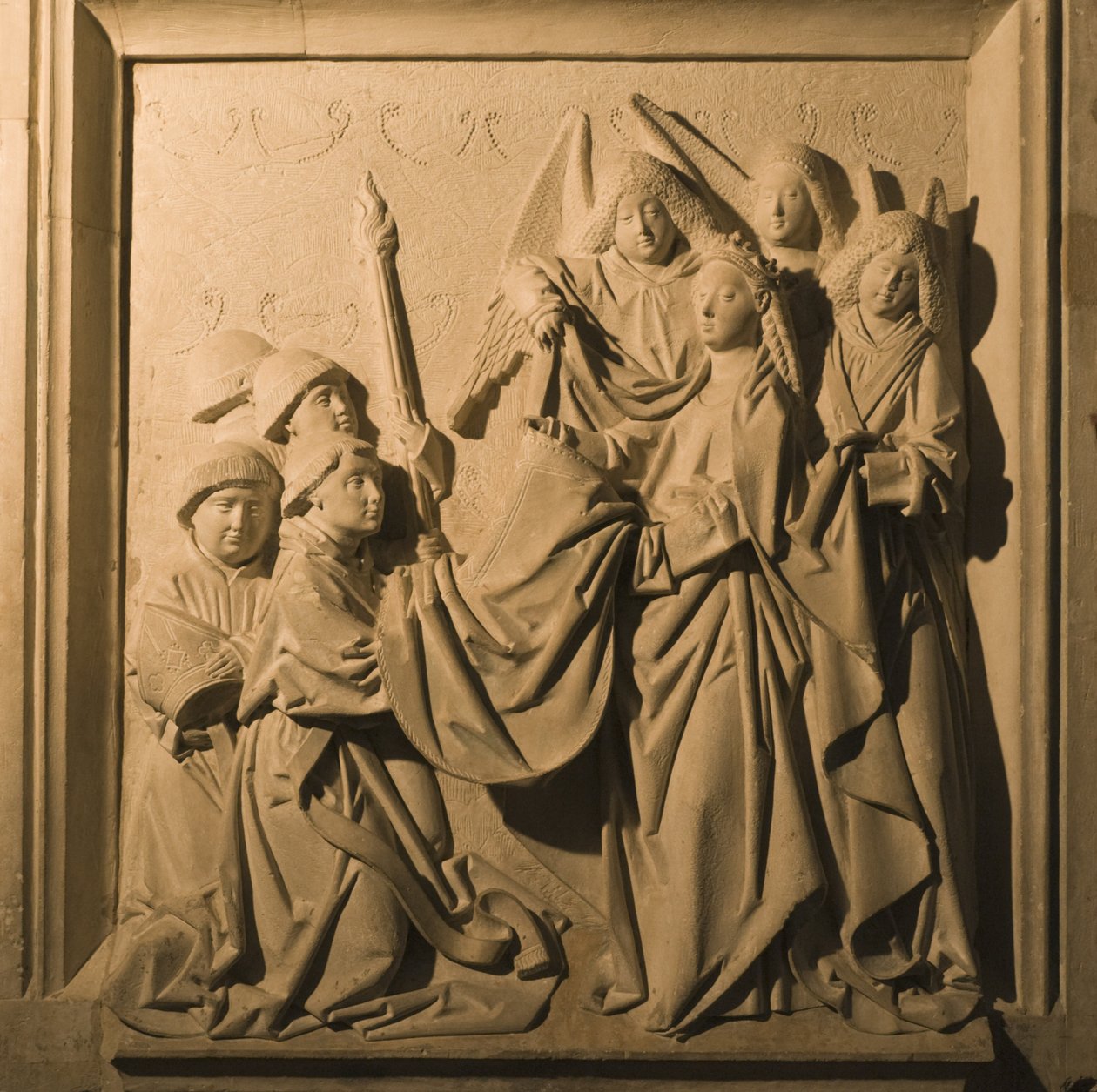 Bareljeefi Saint Idelfonsosta vastaanottamassa chasubleaan, La Mezquitan sisäpiha, Cordoba, 1507 tekijältä Spanish School